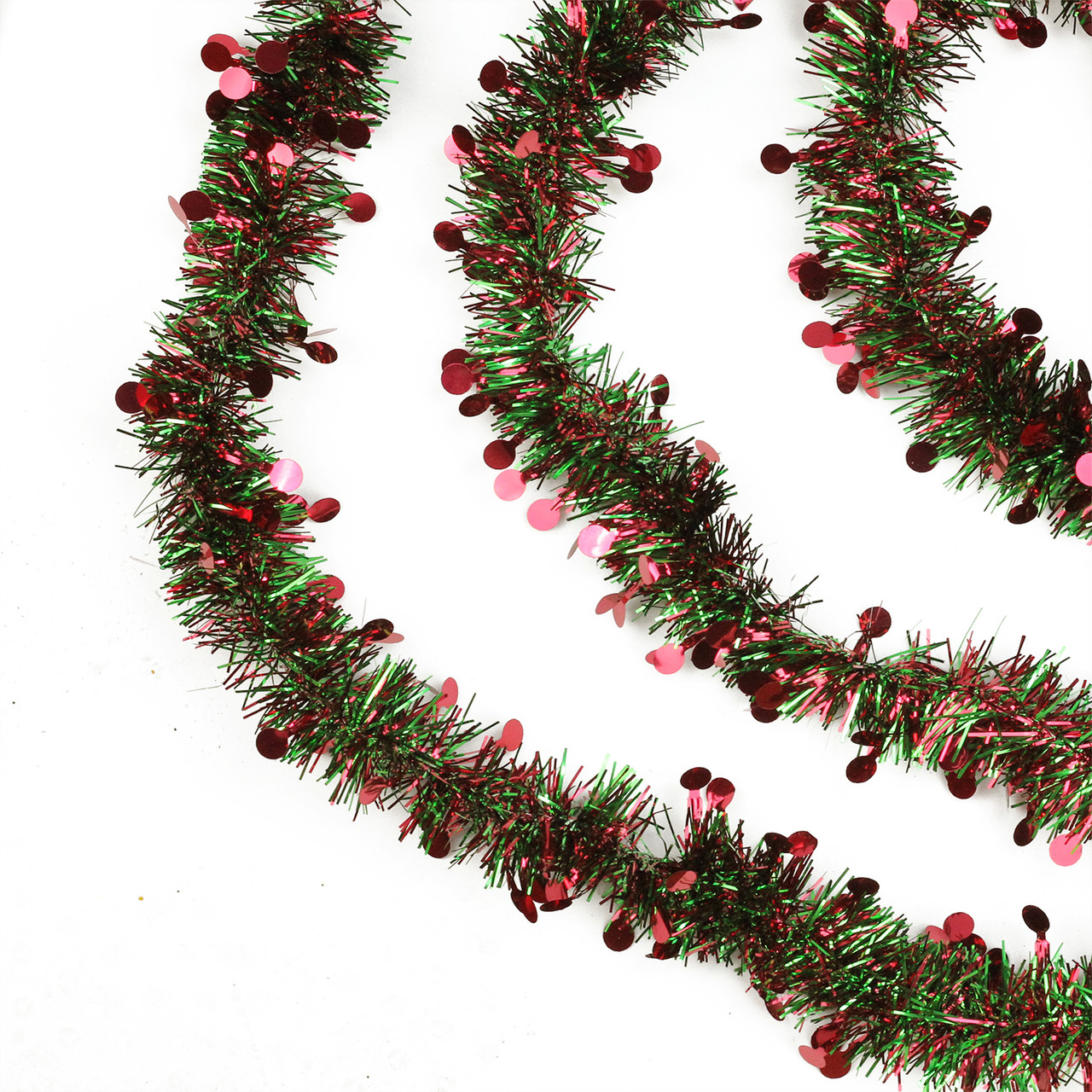 50' x 2.5" Shiny Red and Green Tinsel Artificial Christmas Garland - Unlit