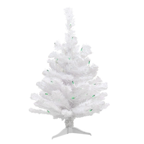 Pre-Lit Medium White Pine Artificial Christmas Tree -  2' - Green Lights