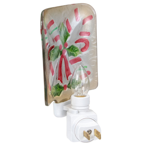 6" White and Red Candy Canes Glass Christmas Night Light