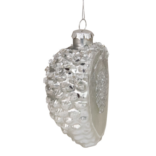 4" Silver Glittered Half Pine Cone Glass Christmas Ornament