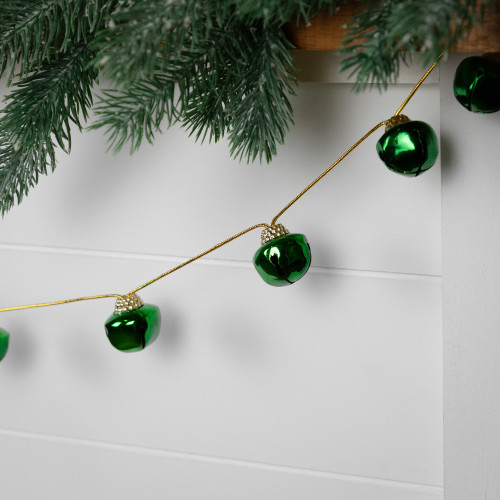Shiny Metal Jingle Bells Christmas Garland - 7.5' - Green