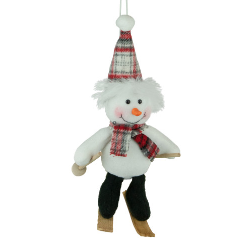 12" Skiing Snowman with Plaid Santa Hat Christmas Ornament
