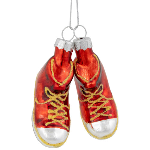 2.25" Red and Silver Sneakers Glass Christmas Hanging Ornament