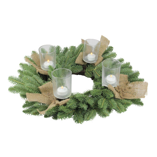 Green and Brown Pine Artificial Christmas Wreath with Candle Holder - 21-Inch, Unlit