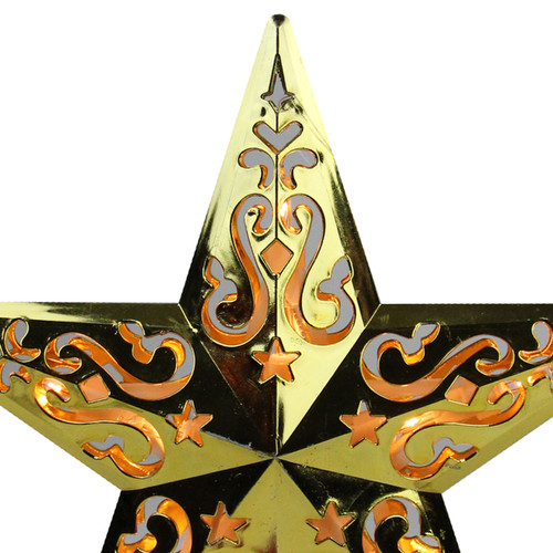 8.5" Lighted Gold and White Star Cut-Out Design Christmas Tree Topper - Clear Lights