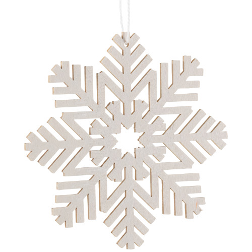 Snowflake Shaped Cut-Out Wooden Christmas Ornaments - 4.75" - White - Set of 4