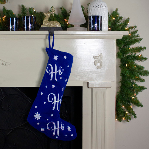18" LED Blue Stocking "Ho, Ho, Ho" with White Snowflakes