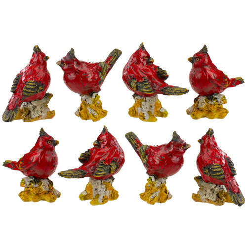 Cardinal Birds on a Stomp Christmas Figurines - 4.5" - Red - Set of 8