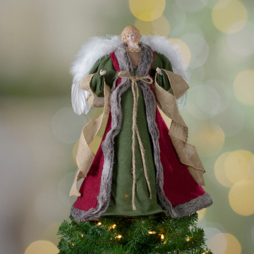 18" Green and Brown Angel in a Dress Christmas Tree Topper - Unlit