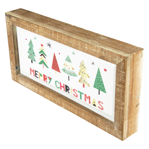 11.75" Framed Merry Christmas Trees Metal Wall Sign