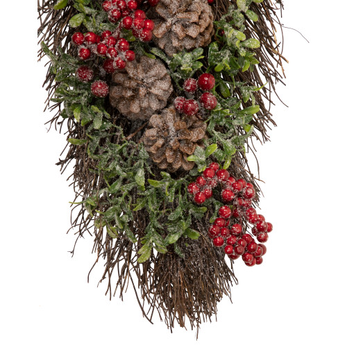28" Glittered Pine Cone and Berry Artificial Teardrop Christmas Swag - Unlit