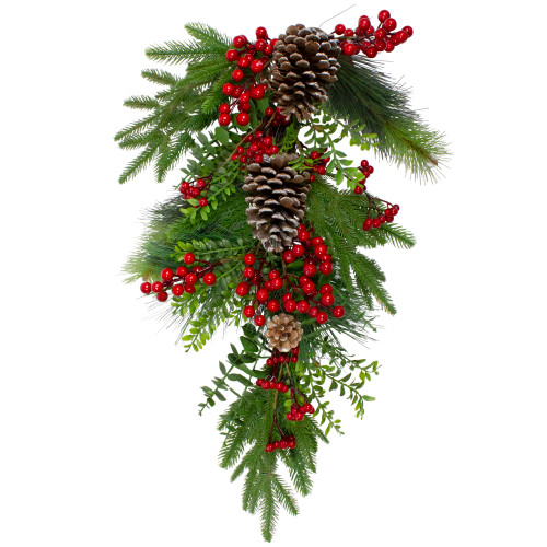 Berry Pine and Eucalyptus Artificial Teardrop Christmas Swag - 28" - Unlit