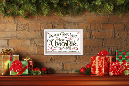 Candy Cane Lane Hot Chocolate Bar 13.5" x 19.5" Framed Christmas Wall Decor  Sign Poster in a Natural Wooden Frame with UV Acrylic and Hangers