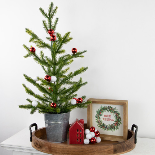 6.75" Shiny Red and White Shatterproof Ball Ornament Christmas Pick