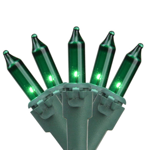 Mini Christmas Light Set - Green - 24.5' Green Wire - 50ct