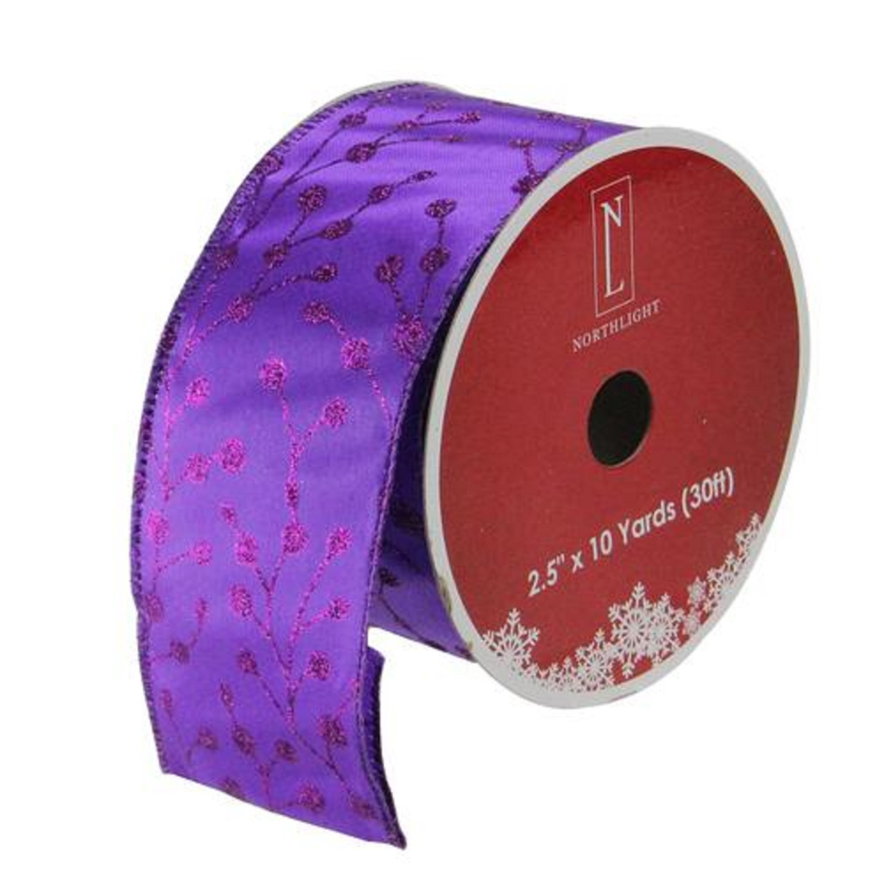Shimmering Purple Tree Wired Christmas Craft Ribbon 2.5" x 10 Yards