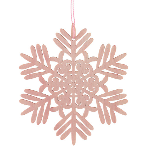 Snowflake Cut-Out Wood Christmas Ornaments - 4.75" - Pink - Set of 4