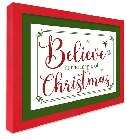Red and Green Believe in the Magic of Christmas 12.5" x 16.5" Framed Christmas Wall Decor  Sign Poster in a Natural Wooden Frame with UV Acrylic