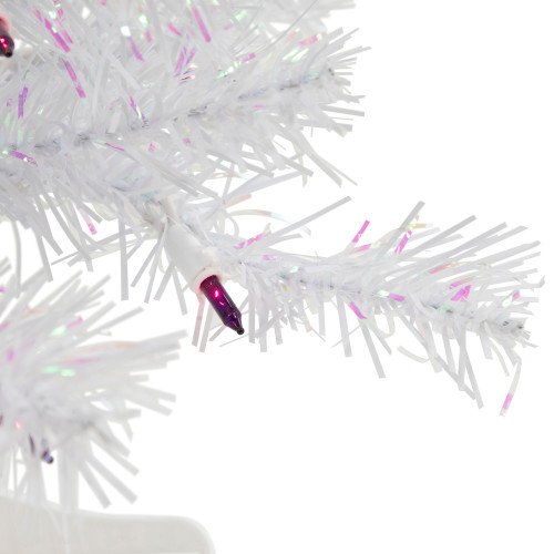 2' Pre-lit Rockport White Pine Artificial Christmas Tree, Purple Lights