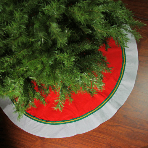 48" Red with White Trim Christmas Tree Skirt