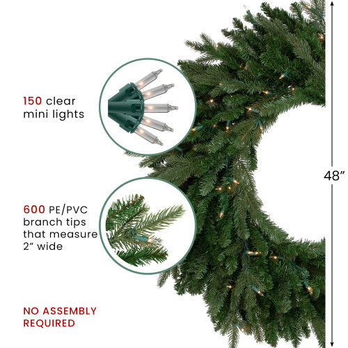 Real Touch? Pre-Lit Grande Spruce Artificial Christmas Wreath - 48" - Clear Lights