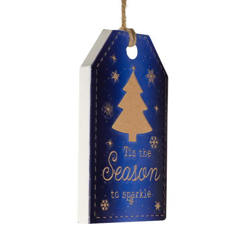 12.25" Tis the Season to Sparkle Blue Christmas Gift Tag Wall Decoration