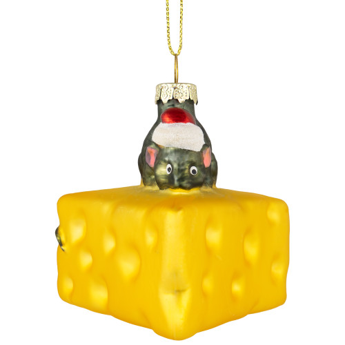 3.25" Mouse with Cheese Glass Christmas Ornament