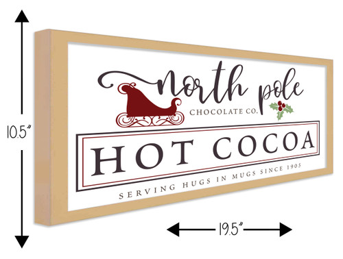 North Pole Chocolate Company Hot Cocoa 10.5" x 19.5" Framed Christmas Wall Decor  Sign Poster in a Natural Wooden Frame with UV Acrylic and Hangers
