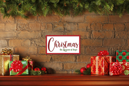 Christmas is the Season of Hope 9.5" x 17.5" Framed Christmas Wall Decor Art Print Sign Poster in a Red Wooden Frame with UV Acrylic and Hangers