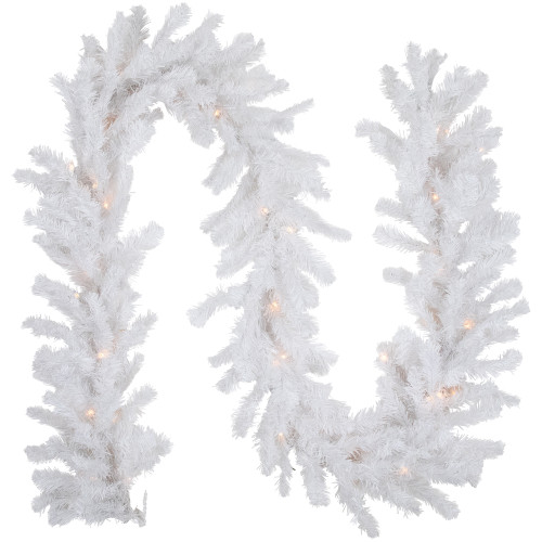 Pre-lit Snow White Artificial Christmas Garland - 9' x 12" - Clear Lights