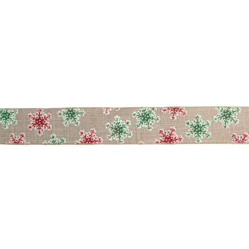 Red and Green Snowflake Burlap Christmas Wired Craft Ribbon 2.5" x 16 Yards