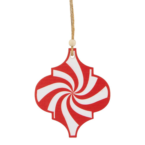 4.5" Red and White Candy Cane Swirl Bauble Wooden Christmas Ornament