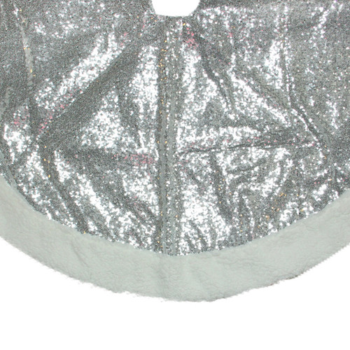 47" Silver Sequins High Pile Fleece Border Christmas Tree Skirt
