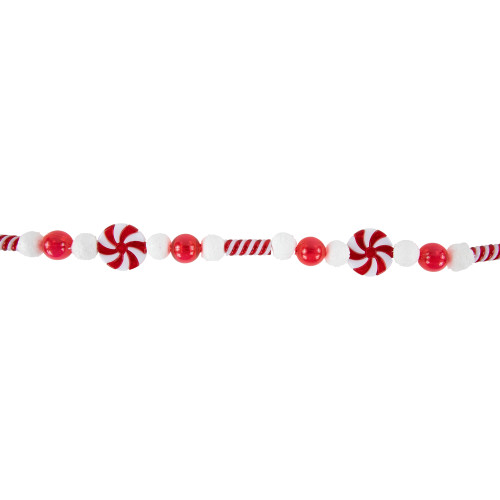 6' Red and White Frosted Peppermint Candy Christmas Garland, Unlit