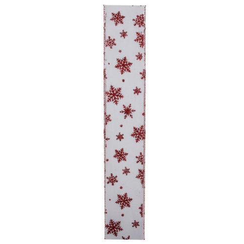 White and Red Snowflake Christmas Wired Craft Ribbon 2.5" x 10 Yards