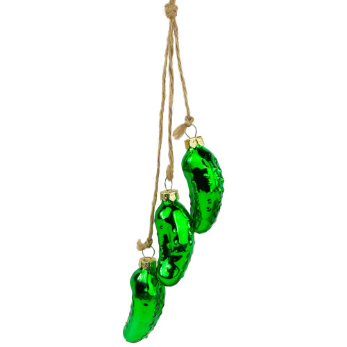 8.5" Green Shiny Pickle Cluster Trio Glass Christmas Ornament