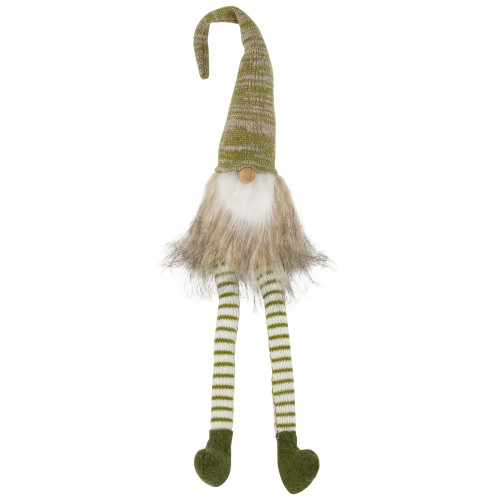 Sitting Gnome with Knitted Hat and Dangling Legs Christmas Figure - 29" - Green