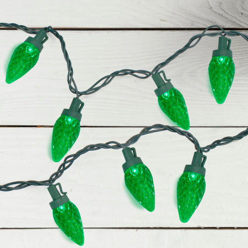 50ct Green LED Faceted C9 Christmas Light Set, 20.25ft Green Wire