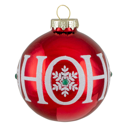 Set of 4 Red Ho Ho Ho Glass Ball Christmas Ornaments 3.25-Inch (80mm)