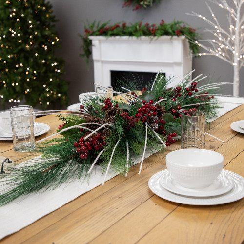 Real Touch? Berries and Birch Twigs Artificial Pine Christmas Swag - 62" - Unlit