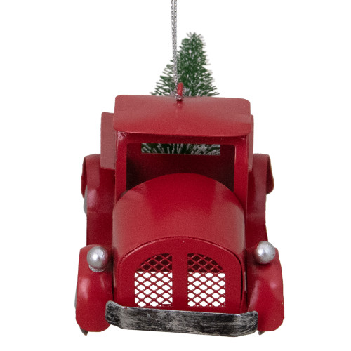 4.5" Red Vintage Style Truck with Frosted Tree Christmas Ornament
