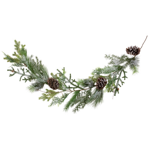 Frosted Mixed Pine and Cedar with Pinecones Artificial Christmas Garland - 5' x 10" - Unlit