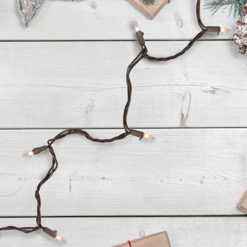 Mini Christmas Light Set - Clear - 4' Brown Wire - 10ct