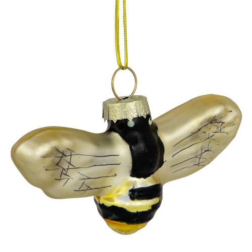 3.25" Black and Yellow Bee Glass Christmas Ornament