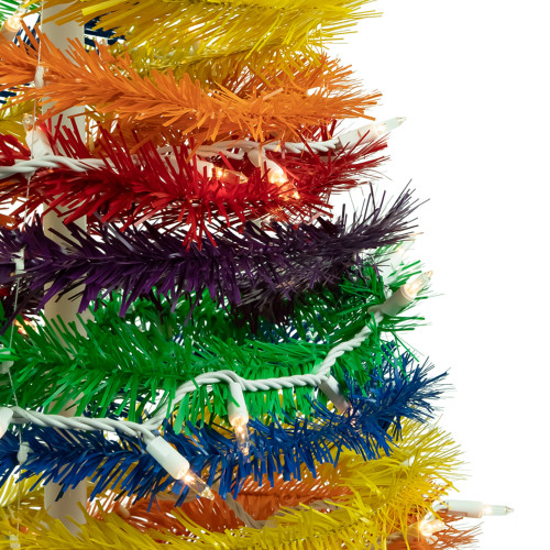 6' Pre-Lit Rainbow Tinsel Pop-Up Artificial Christmas Tree, Clear Lights