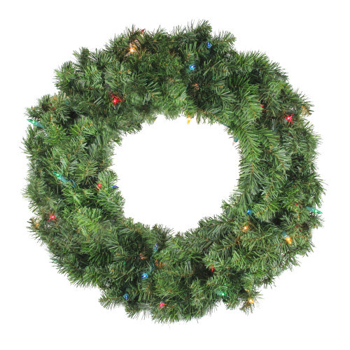 Pre-Lit Canadian Pine Artificial Christmas Wreath - 24" - Multi Lights