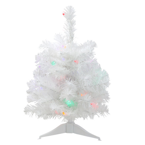 Pre-Lit Artificial Christmas Tree -18" - White - Multicolor Lights