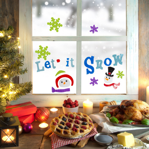 21-Piece Let It Snow Santa and Snowman Gel Christmas Window Clings