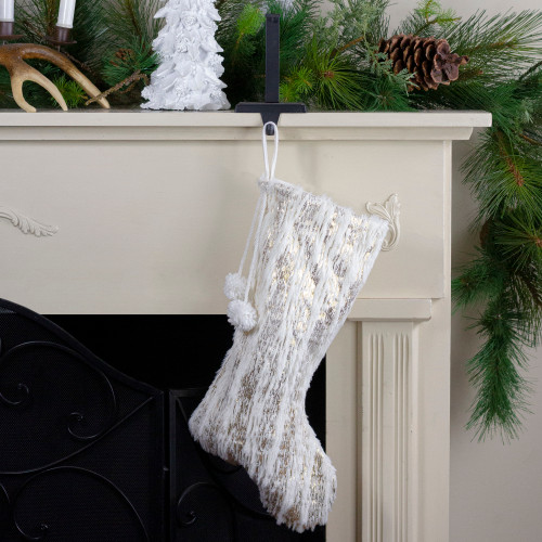 20" Cream and Gold Wood Grain Pattern and Faux Fur Christmas Stocking
