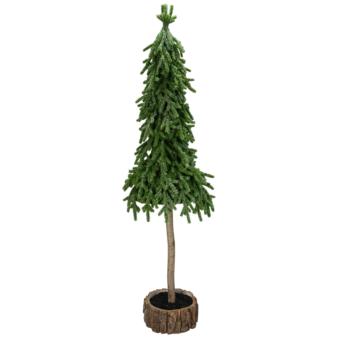 Downswept Iced Artificial Christmas Tree Wood Base - 29.5" - Unlit